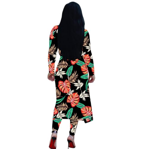 Image of Max2co Women 2 Piece Outfits Floral Long Sleeves Open Front Cardigan Cover up with Leggings High Waist Long Pants Set