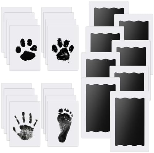 Nabance Baby Handabdruck & Fußabdruck Set – Baby Abdruckset 0-6 Monate | Pfotenabdruck set Hund Katze| 8 Stempelkissen ohne Tinte & 16 Abdruckkarten Erstausstattung Neugeborene Ges