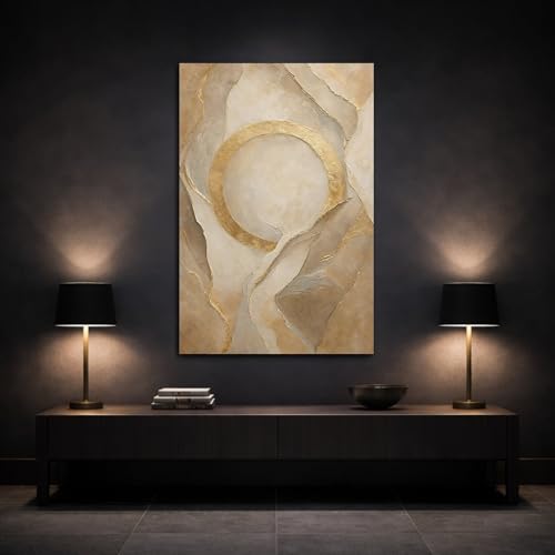 Tableau salon moderne toile beige or abstrait vertical 40x60