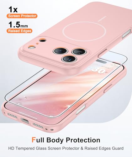 Image of FNTCASE for iPhone 17 Pro Max Case: [Compatible with Magsafe] Solid Pink Matte 17 Promax Magnetic Phone Cover with [Full Camera Protection] [Screen Protector] Military Grade Shockproof Protective