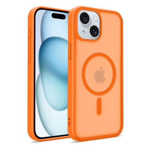 Image of for iPhone 15 Case | Frosted Translucent Hard Back Cover | Slim Translucent Matte Shockproof | Compatible with Mag-Safe (Orange)
