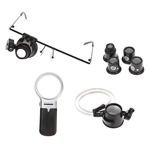 HOODANCOS 7Pcs Portable Magnifying Glass with LED Light Magnification for Currency Detection Jewelry Inspection Mini Pocket Microscope for Watch Repair and Detail
