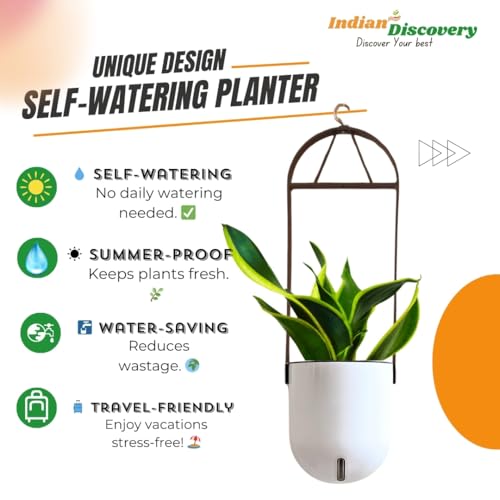 Image of Indian Discovery Self Watering Ceiling Hanging Planter|Hanging /Hooked Flower Pots for Home, Balcony, Vertical Garden Decor Flower Pots(1 PC,White, Sphere)|6 Inch UV-Resistant Plastic Plant Pots