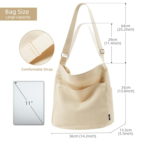 Image of KALIDI Canvas Tote Bag Zipper Large Crossbody Shoulder Bag Messenger Bag