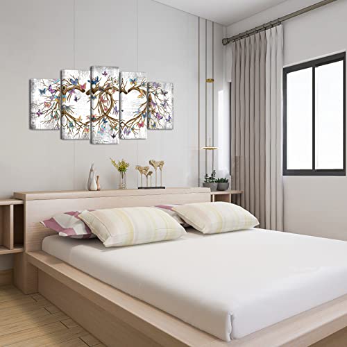 Ryounoart 5 Piece Butterfly Canvas Wall Art Large Heart Shaped Branch Painting Pictures Romantic Love Arkwork Prints For Girl Living Room Bedroom Decoration Framed Ready To Hang #TOP1