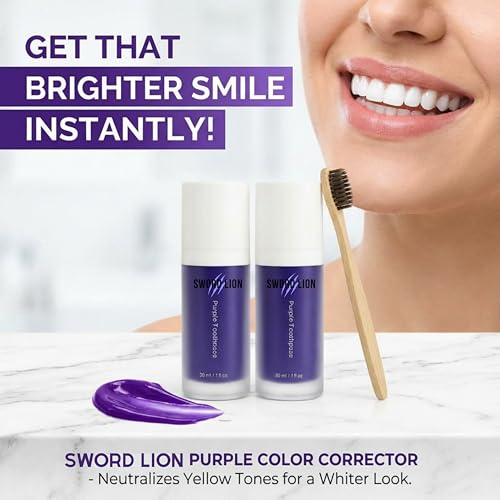 Purple Toothpaste Whitening - v34 Colour Corrector, Tooth Stain Removal, Daily Use, Brightening Toothpastes for White Smile Pack of 2 Bundle (30 mL) with Bamboo Tootbrush - Image 2