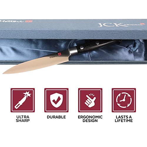 Hattori Japanese Chef’s Knife, FH-2L Professional Petty Knife, VG-10 Cobalt Steel Pro Kitchen Knife with Ergonomic Black Linen Micarta Handle, 4.7 inch