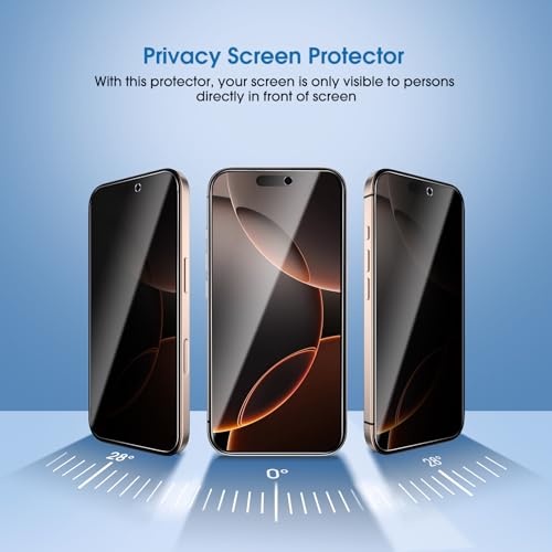 Image of amFilm OneTouch for iPhone 16 Pro Max Privacy Screen Protector 6.9'' 2024 | 30s Auto-Alignment, Bubble Free, Tempered Glass, 28 Anti Spy, Shatterproof, Camera Lens Protector 2+2 Pack (16P-6.9'')