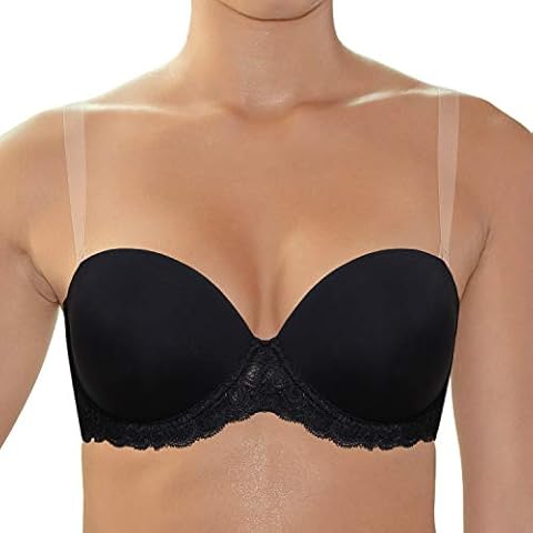 Plusexy Strapless Convertible Clear Straps Bra Underwire Invisible Backless Multiway Wedding Bras for Women Black 32B Cover
