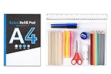 Ensemble de papeterie pour la rentrée scolaire, crayons, stylos, colle, ciseaux, règles, tampons