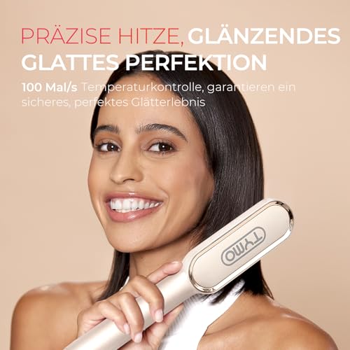 TYMO RING Glättbürste Haarglätter Bürste - Keramik Glätteisen und Haarbürste 2 in 1, Elektrische Verbrühungsschutz Glättungsbürste Kamm, 25s Schneller Aufheizen, 5 Temp Einstellungen, Gold