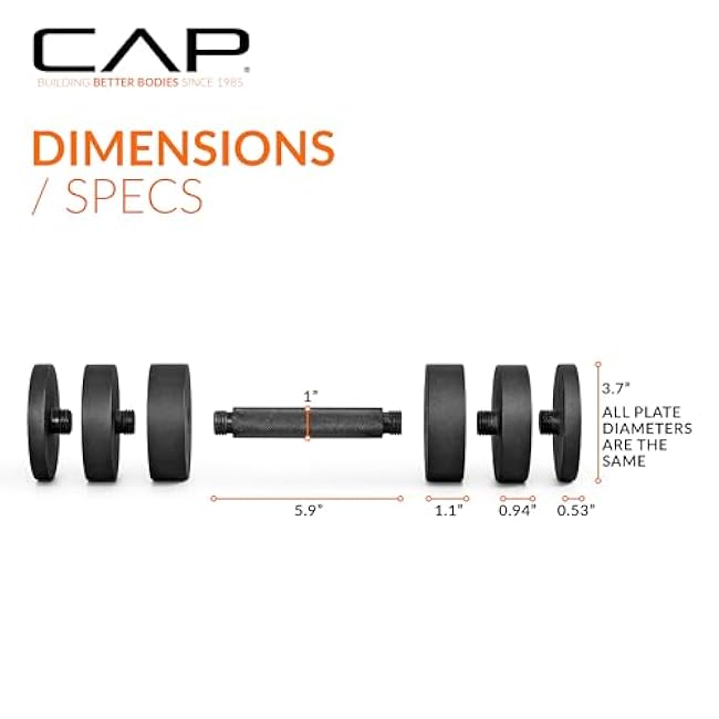 CAP Barbell 15 lb Adjustable Dumbbell ¨C Compact Cast Iron Weight | Multiple Options