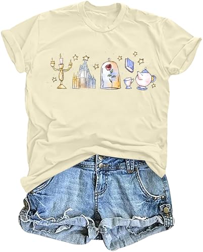 Image of Magic Kingdom Shirt for Women Believe in the Magic T Shirt Castle Graphic Tops Summer Vacation Tops