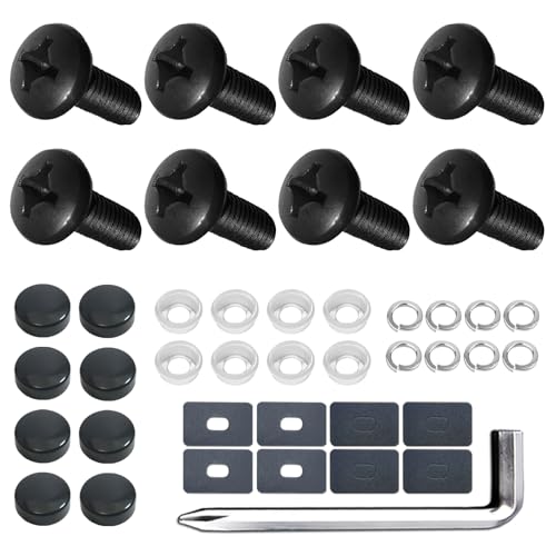 M5 License Plate Screws for Tesla & BMW - Black Stainless Steel License Plate Bolts (M5-0.8 x 8mm) Rustproof Mechanical Screws Kit with Caps