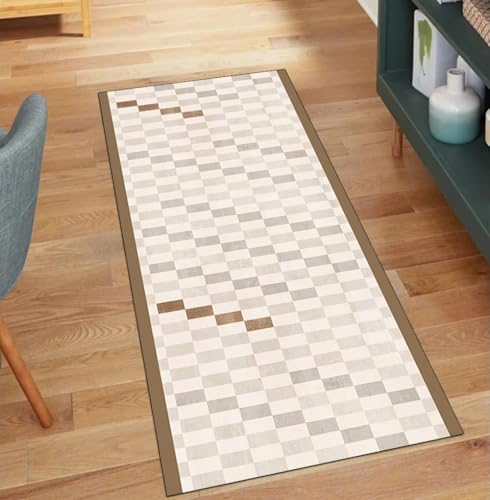 Alfombra larga para dormitorio y pasillos con diseño de cuadros 2