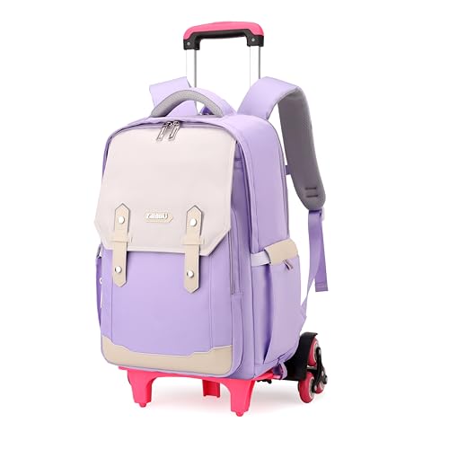 NIWEIYA Purple Rolling Backpack for Girls Kids Roller Backpack with Wheels for Girls, Trolley School Bags for Primary Students, Kids Wheeled Bookbags on 6 Wheels, Purple
