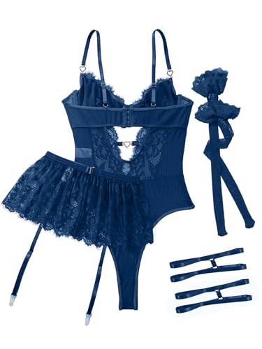 Image of Lilosy Sexy Lingerie Set 3 Piece Women Corset Bodysuit Skirt