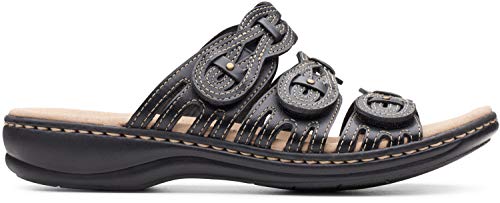 Clarks Clarks womens Leisa Faye Sandal, Black Leather, 10 Wide US