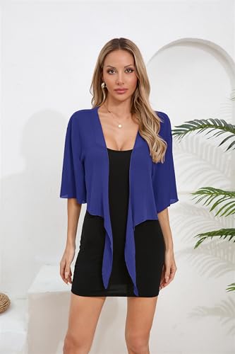 Image of TASAMO Women's 2026 Summer Lightweight Short Bolero Cardigan Shrug Sheer Tie Front Top 3 /4 Sleeve Jacket for Dress