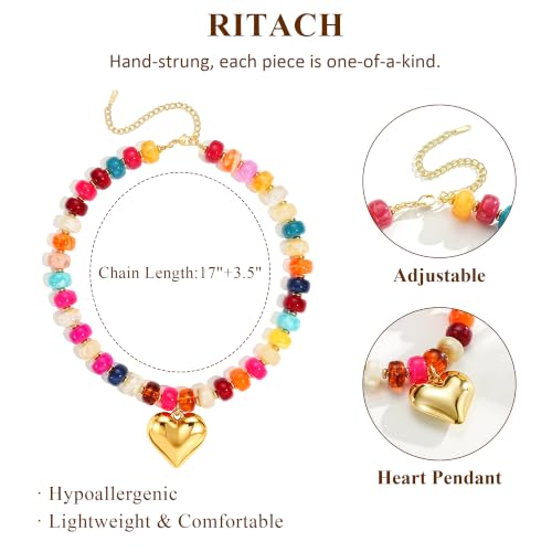 Ritach Chunky Beaded Necklaces for Women, Heart Statement Necklace Green — view 5