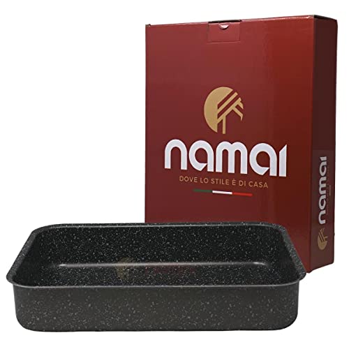 NAMAI - Plat Four 35 CM x 25 CM, Revêtement Antiadhésive, Lavable au Lave-Vaisselle, Aluminium Résistant, Plaque de Four, Effet Pierre, Fabriquée en Italie