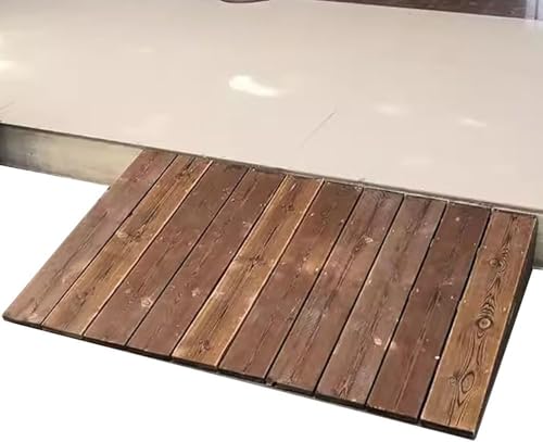 Rampa umbral de madera para cochecito de silla de ruedas, tira de transición de pino sólido antideslizante para pasos de entrada de jardín de patio de puerta, ayuda de acera portátil duradera con supe