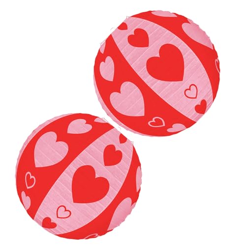 MUCKLILY Farolillos de Papel en Forma de Corazón Rojo y Rosa, Colgantes Decorativos para San Valentín, 2 Piezas de 25 Cm, Linterna Ligera para Bodas, Fiestas Románticas y