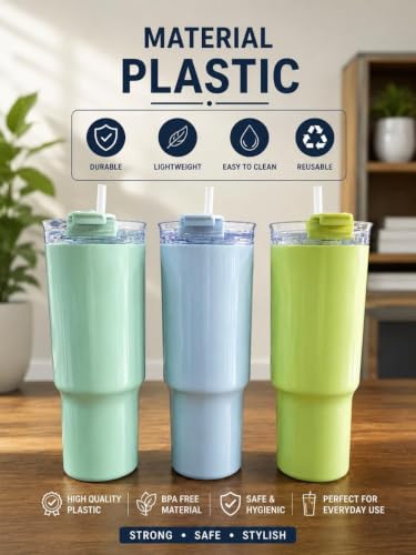 Image of 1800ML Large Capacity Plastic Tumbler with Handle & Straw | BPA Free Reusable Water Cup | Leakproof Lid | Travel Mug for Hot & Cold Drinks | Office, Gym (Multicolor)