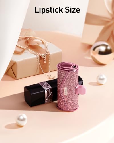 Image of iWALK Upgraded Sparkly Portable Charger 22.5W, 5000mAh Power Bank for iPhone 17 /16 /15 Series, Mini Battery Pack with Built-in USB-C Connector Compatible with Samsung S25 /24, iPad Pro /Air, Pink