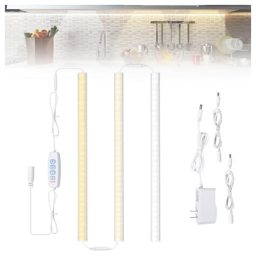 JUSJUBR Under Cabinet Lighting Plug in, 3 Pcs 12 Inch 3 Color Temperature Under Counter Lights for Kitchen, Dimmable Led Under Cabinet Lights with Memory Function for Closet, Desk