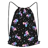 Gocerktr Unicorn and Star Silhouettes Pattern Drawstring Backpack for Women Men Waterproof String Ba