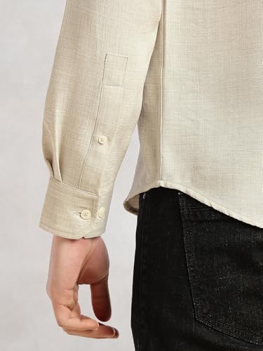 Image of Thomas Scott Men's | Solid | Textured Fabric | Full Sleeve | Slim Fit | Polyester-Blend | Spread Collar | Casual Shirt