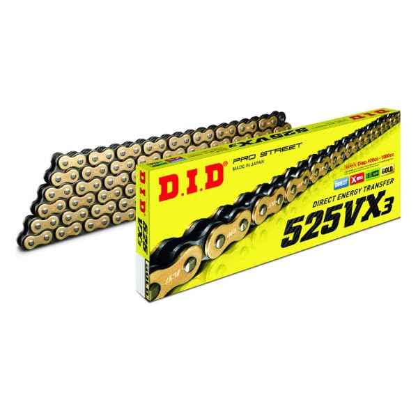 DID Cadena 525VX3 (Oro y Negro) - Longitud: 114 eslabones con unión remachada (ZJ)