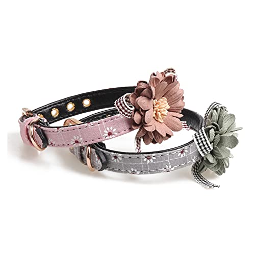 Hitasi 猫 首輪 猫首輪 猫の首輪 可愛い 花 調整可能 柔らかい 蝶結び ペットアクセサリー 皮革 首輪装飾 安全 軽量 簡単着脱 おしゃれ ネコ 首輪 貴族風猫用首輪 お祝い可愛い首飾り服 2点セット L