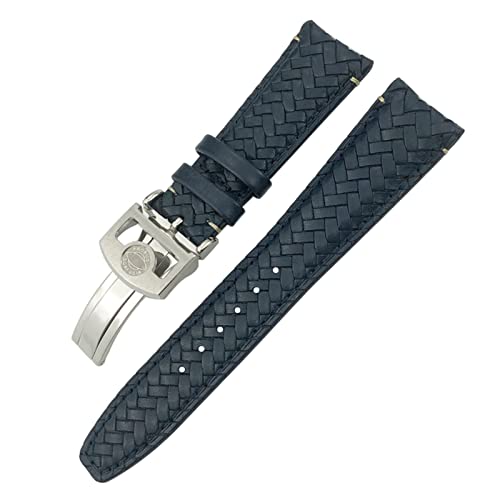 Bracelet de montre bleu en cuir véritable tissé de vachette pour modèle Iwc 22mm