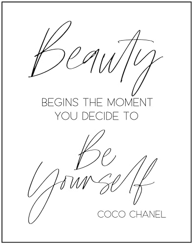 WESTBROOK DESIGN STUDIO Coco Chanel Inspirational “Beauty Begins” Typography Word Wall Art - 11x14 UNFRAMED Print - Makes a Great Gift for Lovers of Minimalist, Fashion, Motivational Decor.