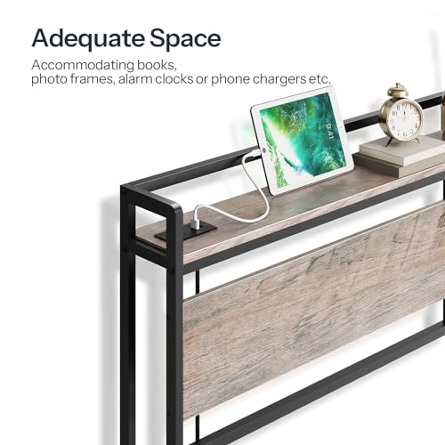 Image of HOOBRO Full Size Headboard, Headboard with 2 Outlets and 4 USB Ports, Adjustable Height, Storage Rack, Sturdy and Stable, Easy Assembly, Greige and Black