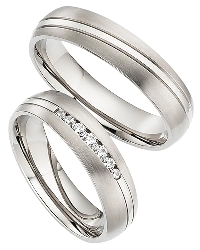123traumringe Eheringe in Titan I Partnerringe mit Zirkonia & Etui I Gravierbare Eheringe mit Ringgröße 50-70 mm I Hochwertige Verlobungsringe in 5 mm Breite & 1,8 mm Stärke | S92