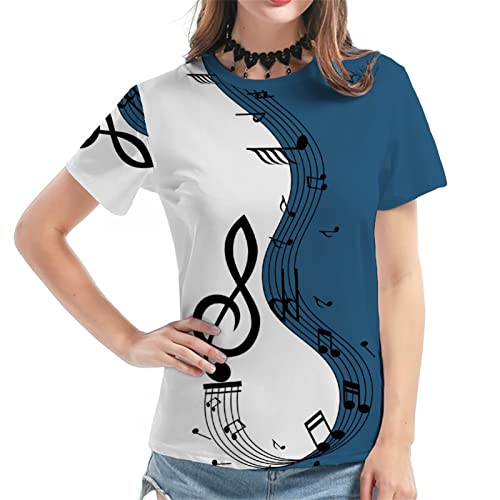 CGGMVCG T-Shirt d'été Vintage pour Femme - Motif Notes de Musique, Bleu, Taille M – vue 2