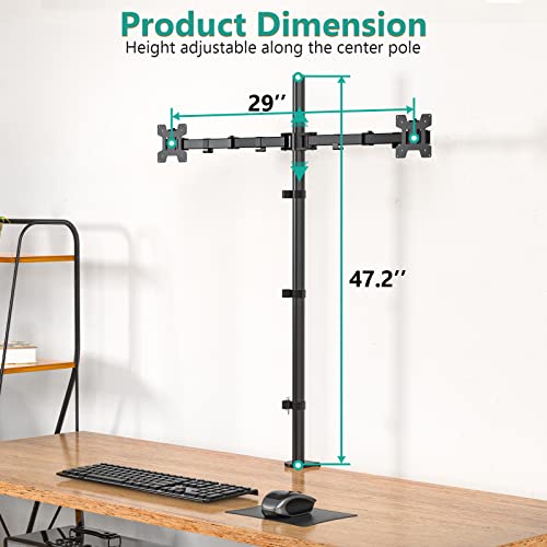 Image of WALI Dual Monitor Stand Desk Mount, 47.2 inch Tall Monitor Stand Fully Adjustable, Articulating Arm for 2 Monitors up to 27 inch, 22lbs (M002XXL), Black