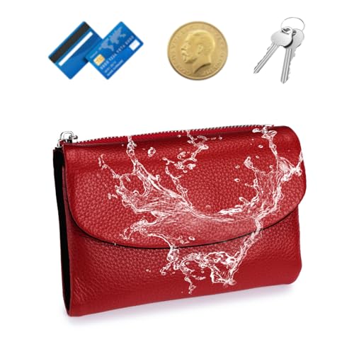 Unisex Pebble Leather Wallet, Short Genuine Leather Purse, Soft Leather Coin Card Holder, Multicolor For Women (Red)