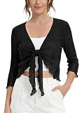 Love My Fashions® Women’s Fish Net Knitted Tie Up Bolero Shrug Top Ladies 3/4 Sleeve One Size Fits All Black