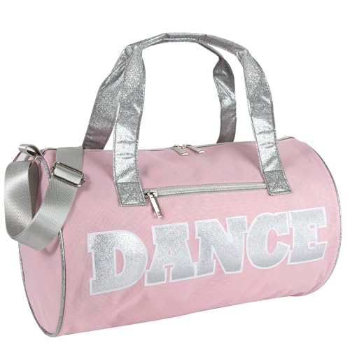Dance Duffle Bags for Dancers, Girls, Teens, and Student Athletes, Fun Dance Workout Duffel Bag for Girls and Boys (Pink/Silver)