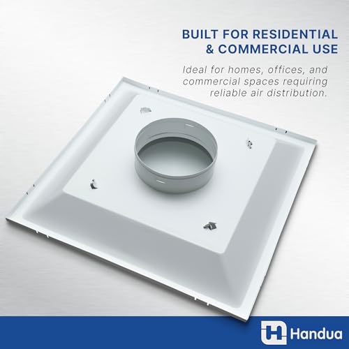Fits 24x24 Steel T-Bar Drop Ceiling Grid | 2x2 Feet Lay in Steel Air Supply Diffuser with Round 12" [Neck Size] by Handua | 3 Cone | Drop Celing Vent | White | Outer Dimension: 23-3/4" x 23-3/4" by Handua - Image 4