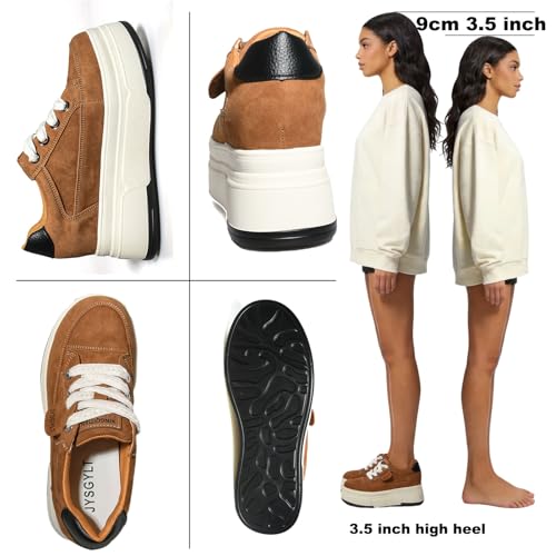 Image of Platform Sneakers For Women - (3 inch-3.5 inch )6cm Heel & 3cm Inner Lift, Comfortable Cushioned Arch Support, Non-Slip Casual Walking Shoes, Microfiber Leather Platform Shoes White Black Red Yellow