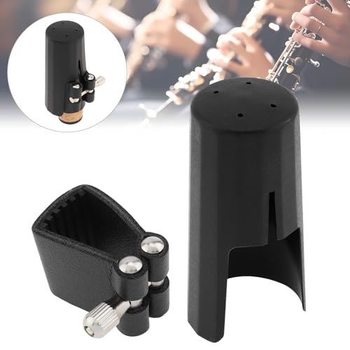 OriGlam Bb Clarinet Ligature Set, Leather Ligature and Plastic Mouthpiece Cap, Black
