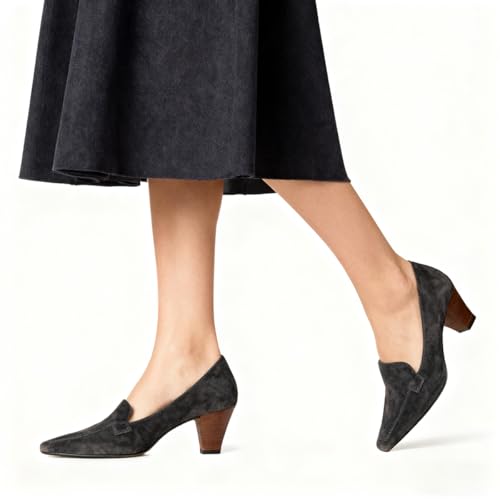 Image of LEHOOR Women Vintage Chunky Block Heel Pumps Shoes Square Pointed Toe Slip On Formal Office Work Business Loafers Shoes Suede Snakeskin Cone Heel Oxford Shoe Ladies Professional Chic Fall 4-11 M US
