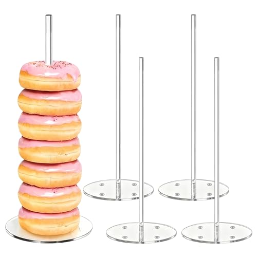 Expositor decorativo acrílico transparente para bagel, soporte de exhibición de donas, torre de donas de boda, 5 piezas transparentes para postres y soporte para rosquillas, para bodas, cumpleaños