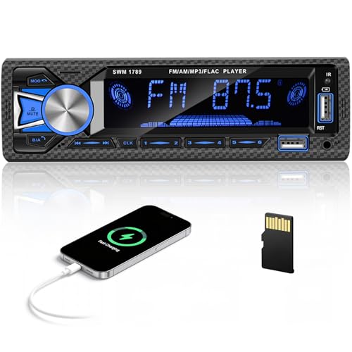 OiLiehu - Single Din Car Stereo with Dual Bluetooth,MP3 Player Car Radio Support Dual USB Port Hands Free Calling AM/FM Radio AUX Input TF/EQ/USB,7 Color Fast Charging Radio Receiver+8G SD Card