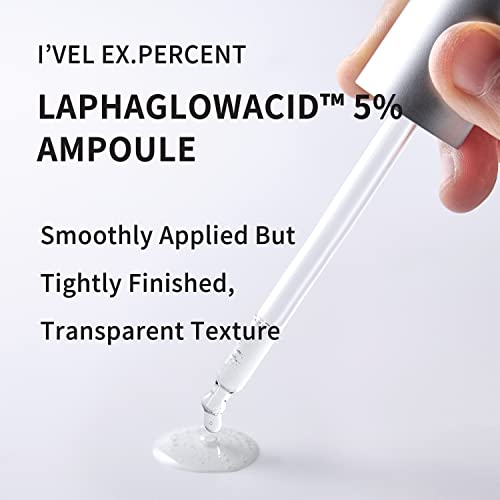 I'VEL EX.PERCENT LAPHAGLOWACID 5% Ampoule For Face, PHA, LHA, Patented ingredients gently remove dead skin cells, improve rough skin texture, panthenol, 30ml